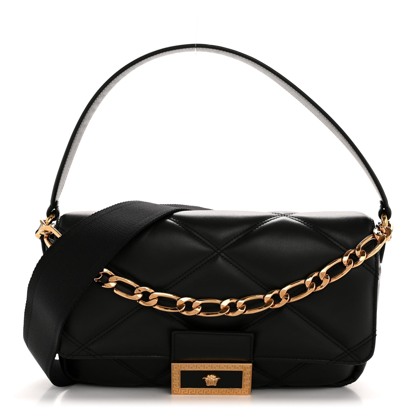 Calfskin Quilted Medusa Medium Top Handle Shoulder Bag Black