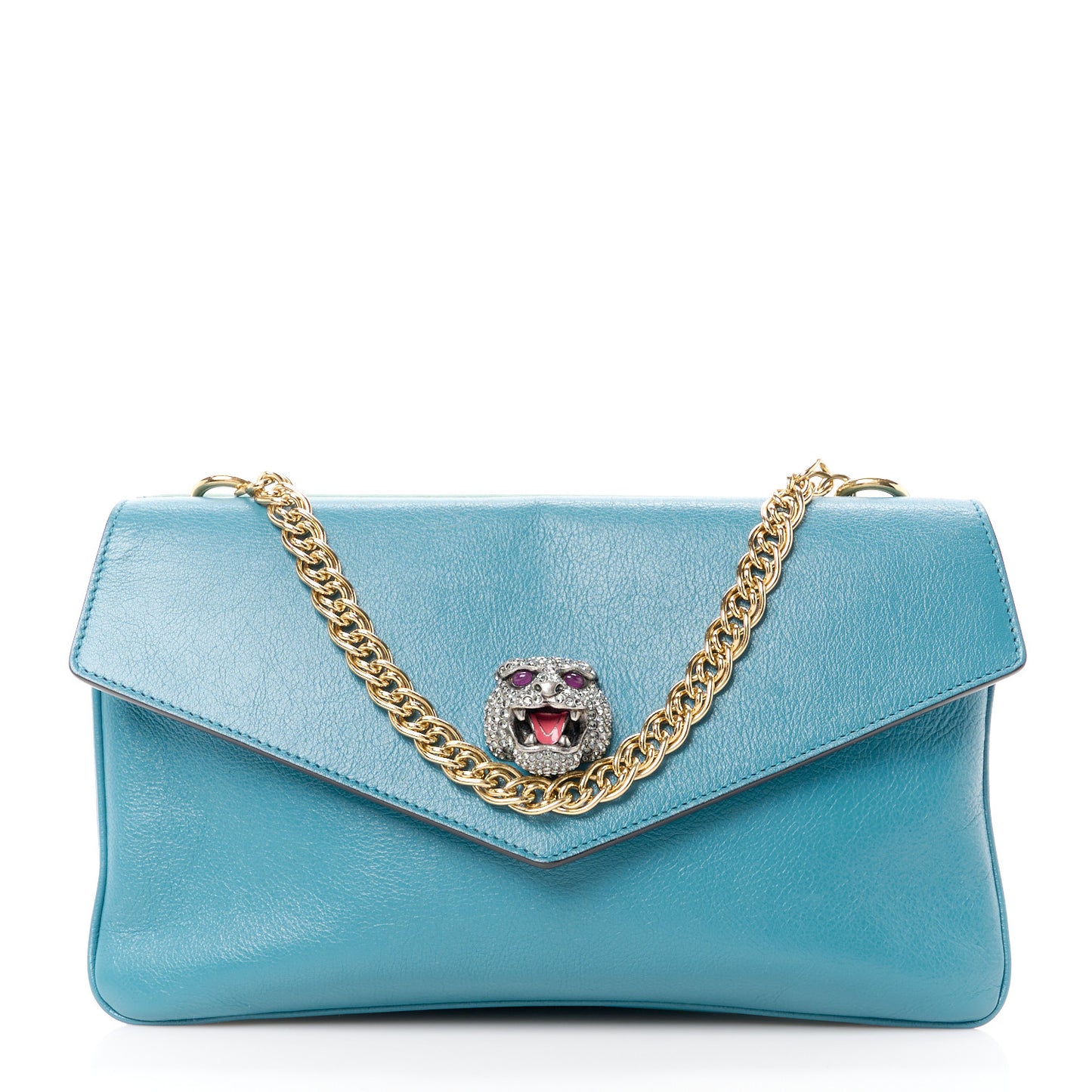 Calfskin Medium Thiara Double Envelope Shoulder Bag Blue Green