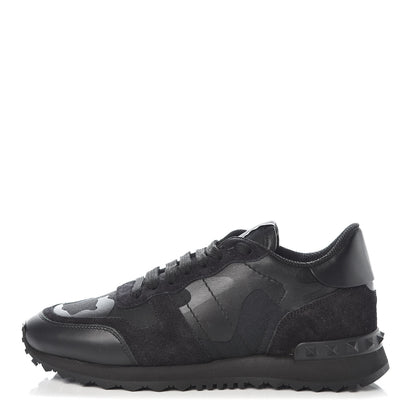 Valentino Garavani Nappa Suede Camouflage Womens Rockrunner Sneakers 36 Black 1 of 8