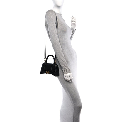 Balenciaga Shiny Box Calfskin Hourglass Top Handle Bag XS Black 2 of 10