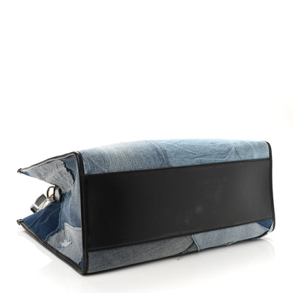 Dolce & Gabbana Calfskin Denim Patchwork Edge Shopper Tote Blue 5 of 10