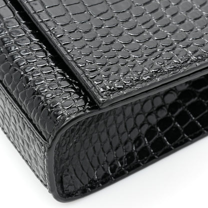 Saint Laurent Calfskin Crocodile Embossed Medium Classic Monogram Kate Tassel Satchel Black 10 of 12