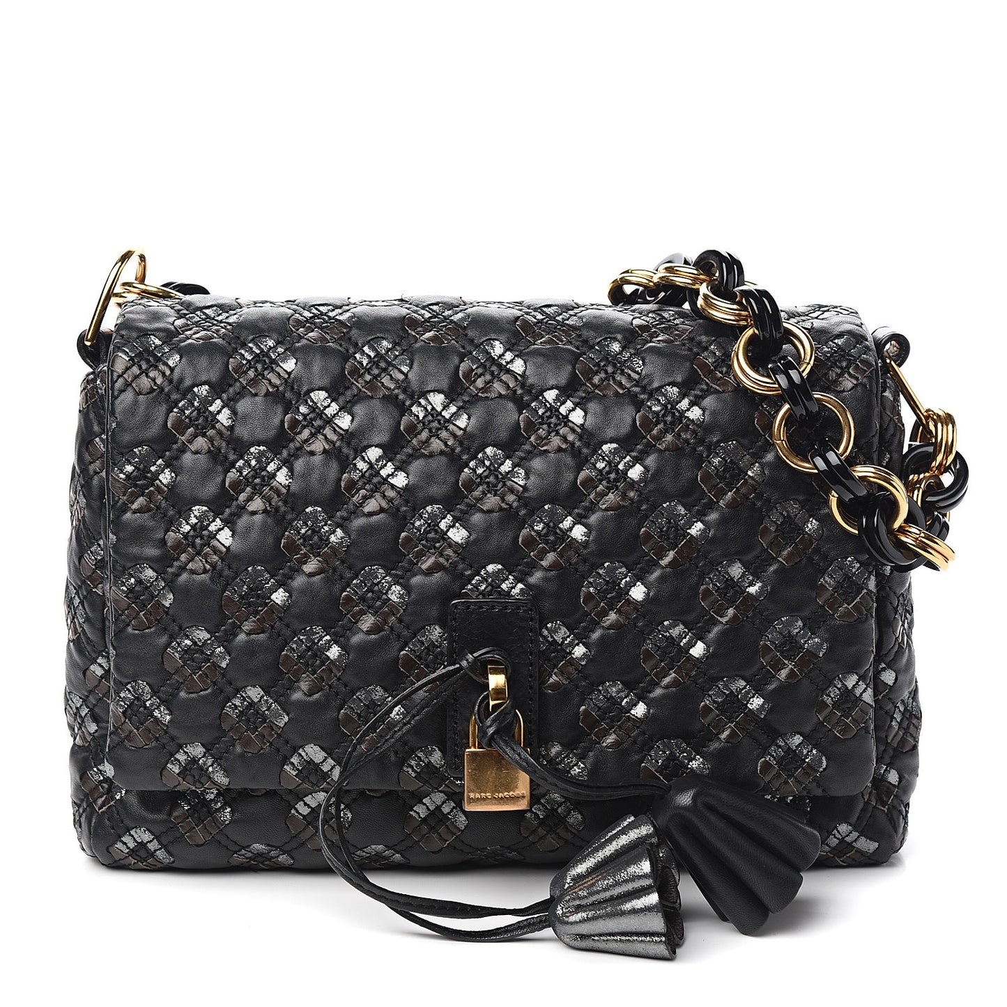 Calfskin Quilted Robert Jennifer Shoulder Bag Black Multicolor