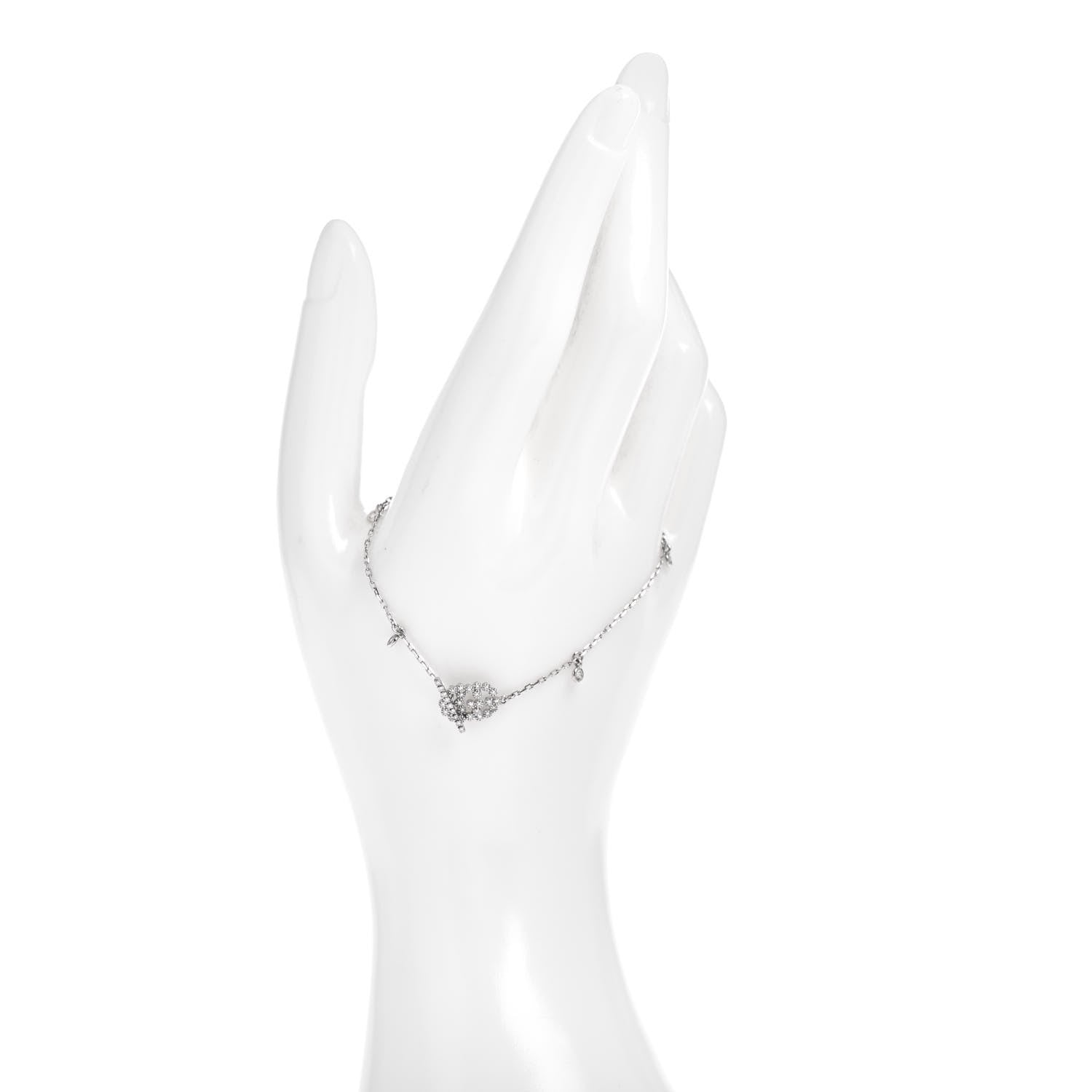 Gucci 18K White Gold Diamond GG Running Bracelet 17 2 of 4