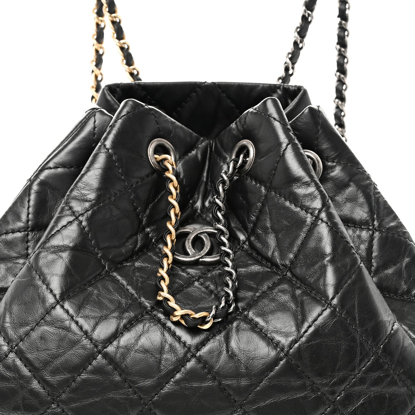 Aged Calfskin Quilted Small Gabrielle Backpack Black
