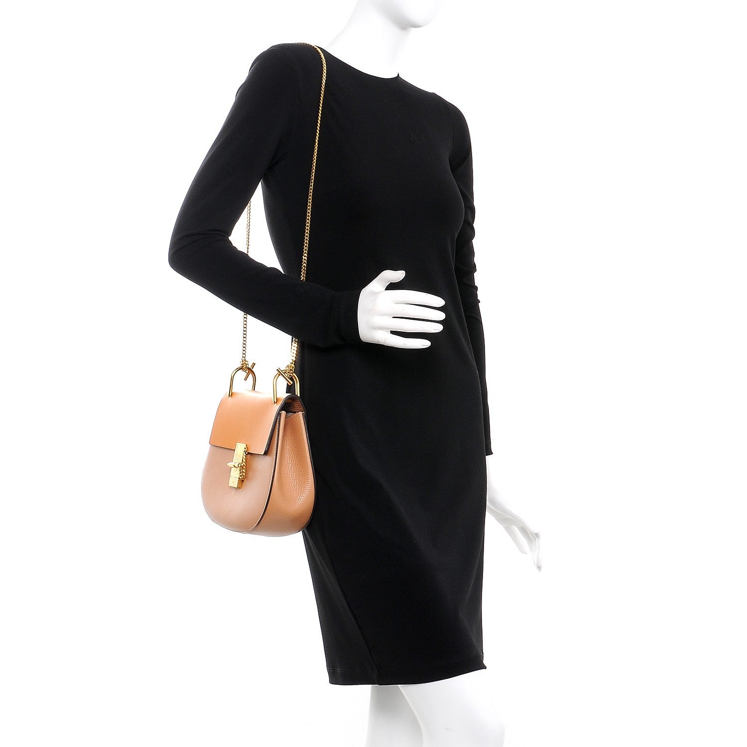 Chloe Grained Calfskin Lambskin Drew Shoulder Bag Wet Sand Sunflower 2 of 7
