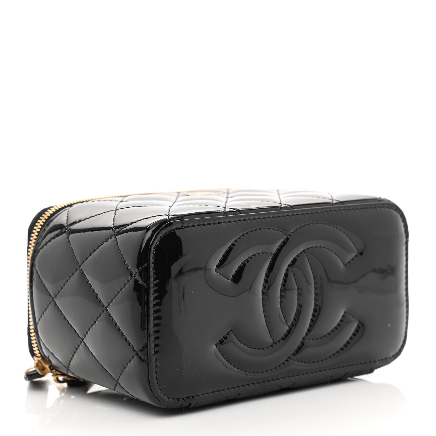 Chanel Patent Enamel Quilted Small Coco Hearts Vanity Case With Chain Black 4 of 11