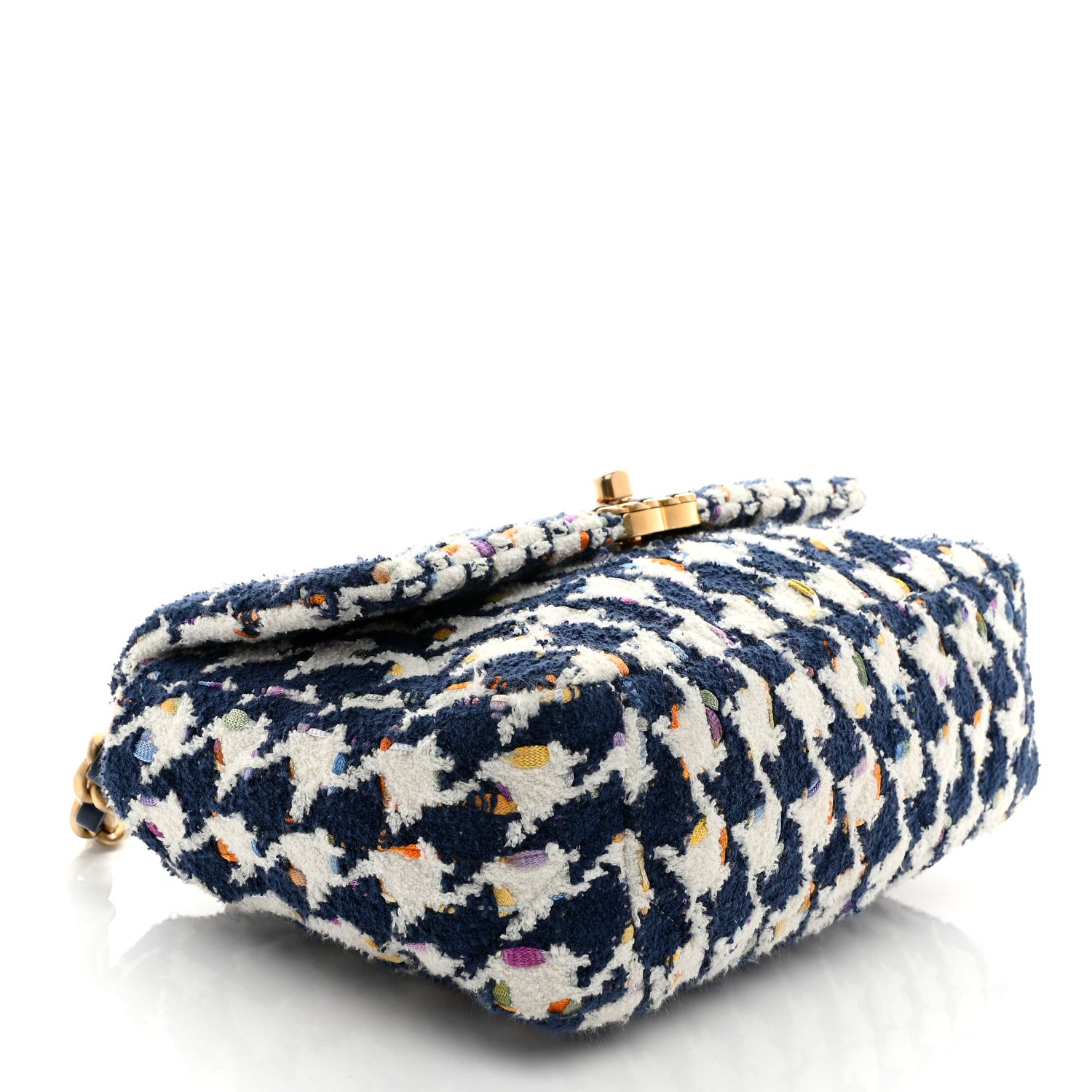 Chanel Tweed Quilted Medium Chanel 19 Flap Ecru Navy Blue Multicolor 4 of 10