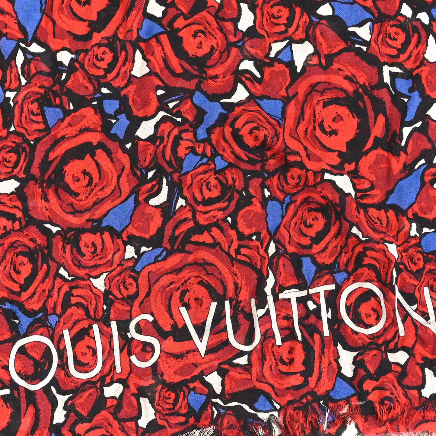 Wool Silk Cashmere Rock N Roses Stole Red Blue Multicolor