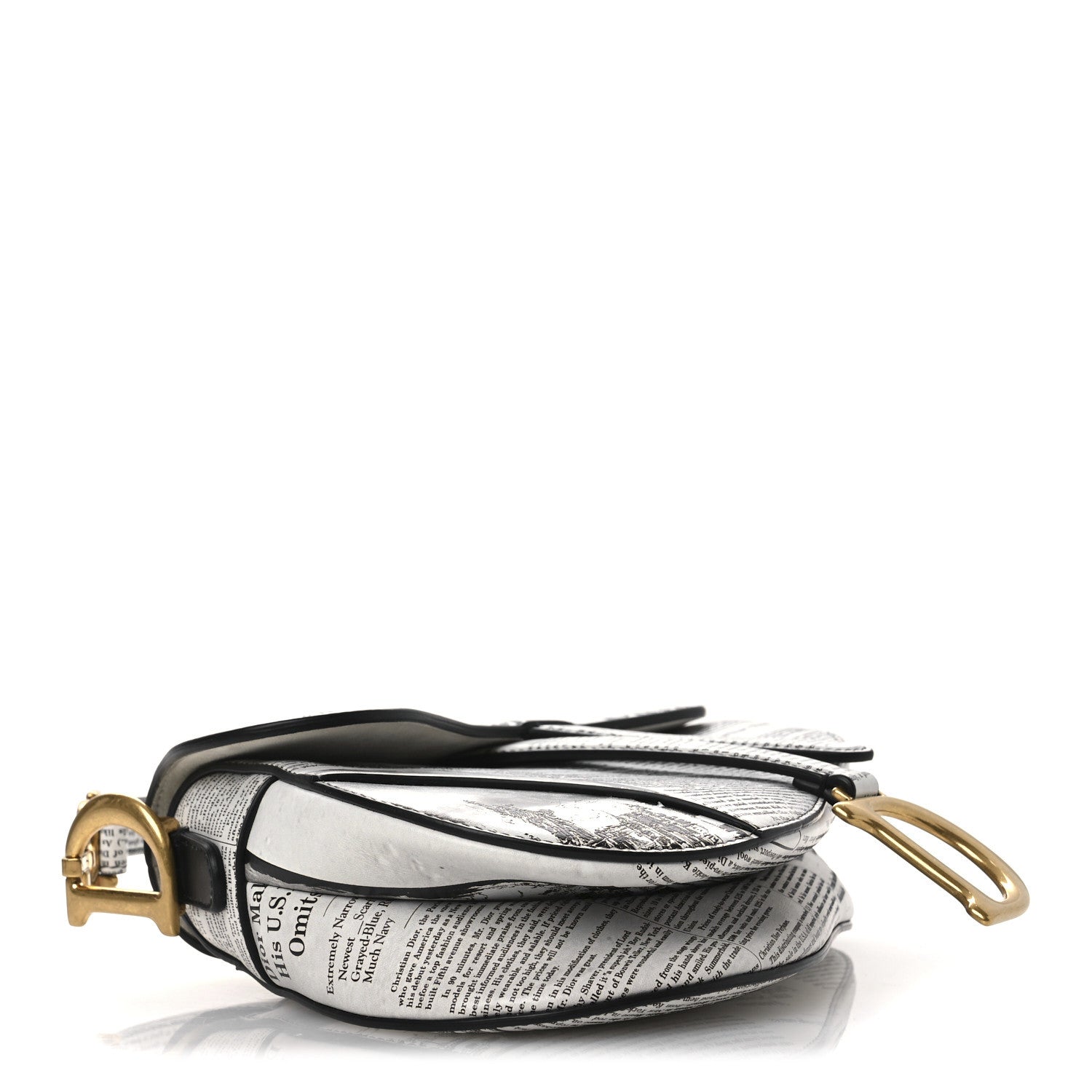 Christian Dior Calfskin Newspaper Printed Saddle Bag With Strap Black White 4 of 11