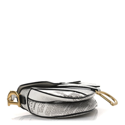 Christian Dior Calfskin Newspaper Printed Saddle Bag With Strap Black White 4 of 11