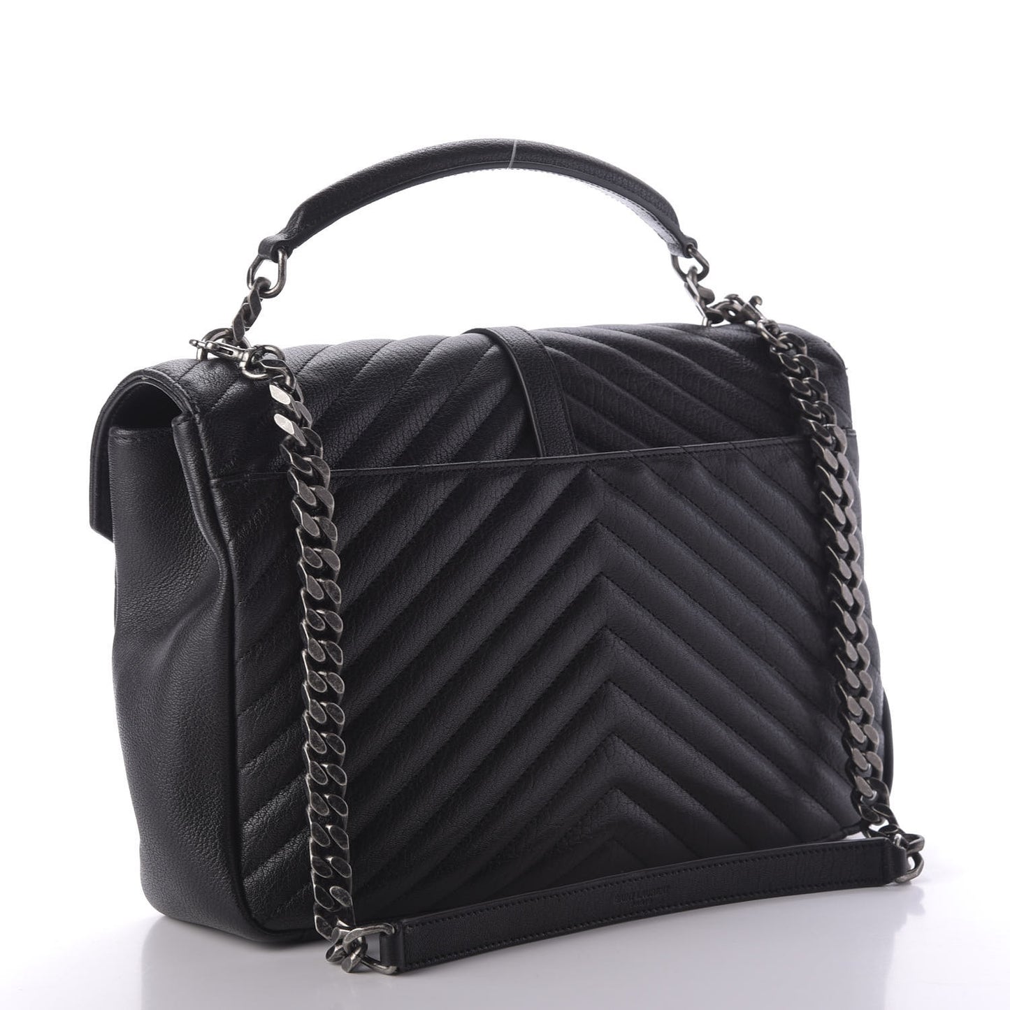 Sheepskin Matelasse Chevron Monogram Monochrome Large College Satchel Black
