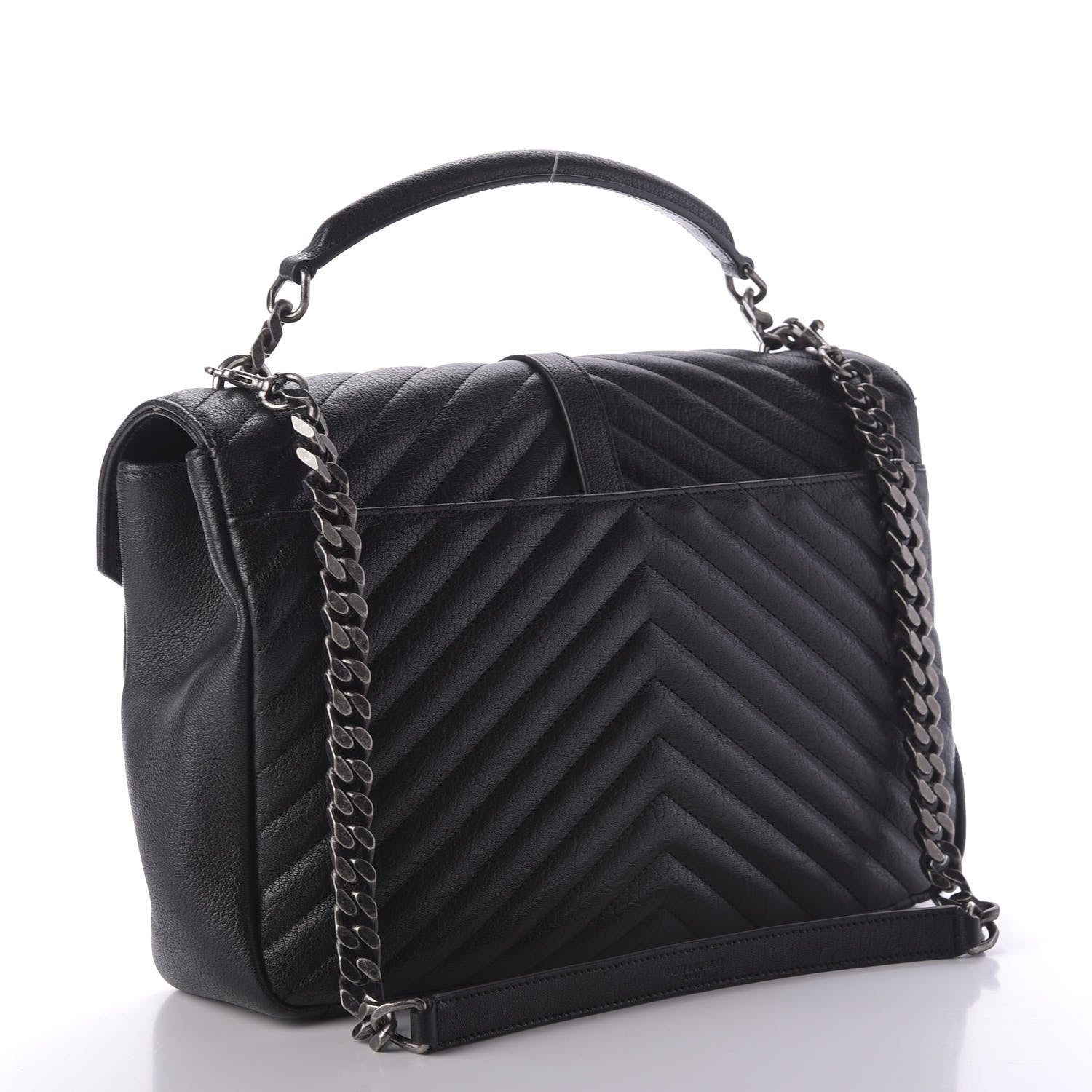 Saint Laurent Sheepskin Matelasse Chevron Monogram Monochrome Large College Satchel Black 4 of 12