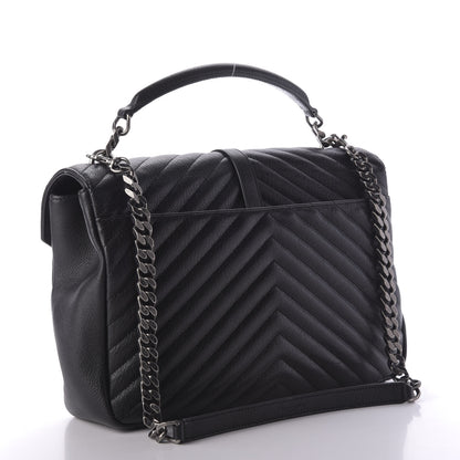 Saint Laurent Sheepskin Matelasse Chevron Monogram Monochrome Large College Satchel Black 4 of 12