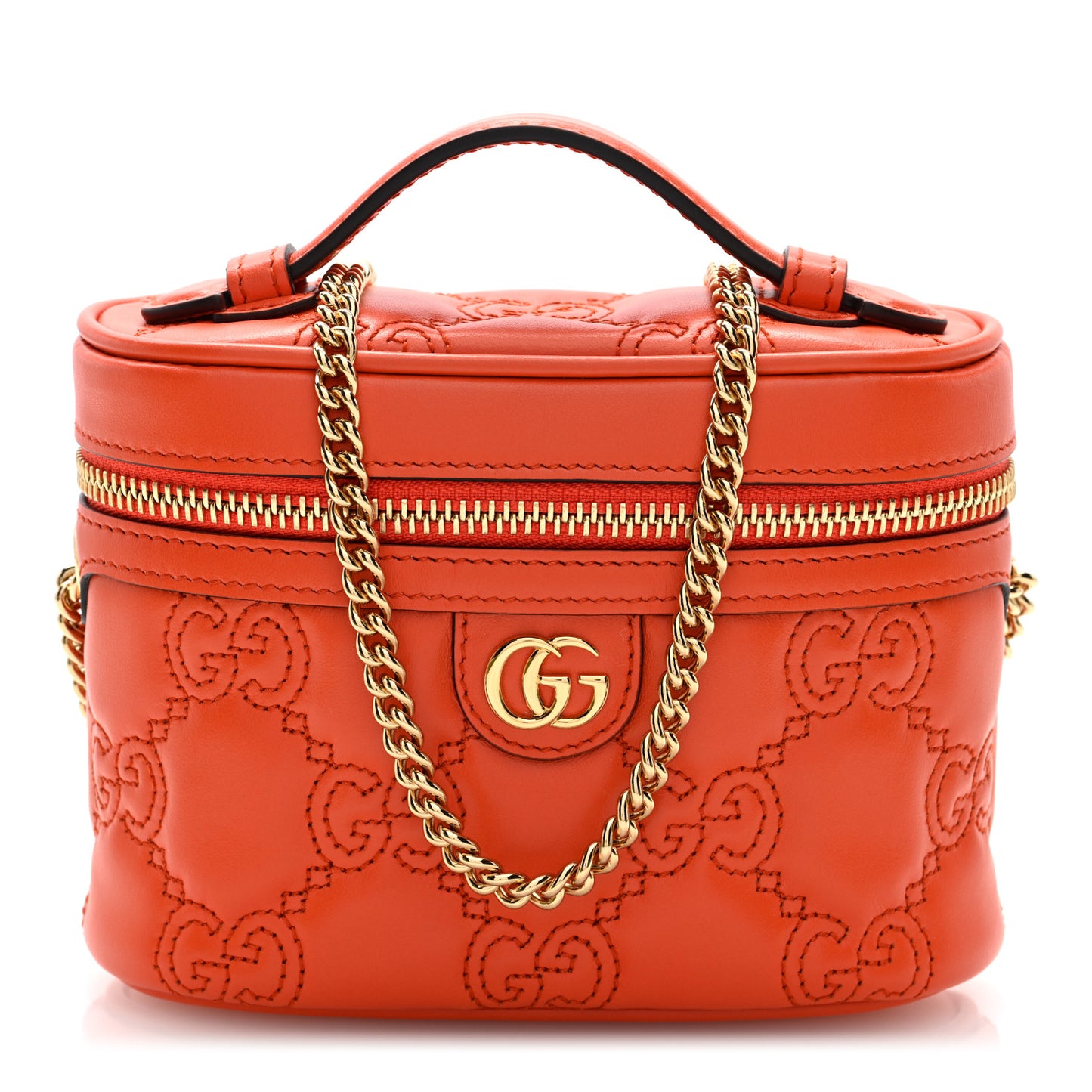 Calfskin GG Matelasse Mini Top Handle Bag Deep Orange