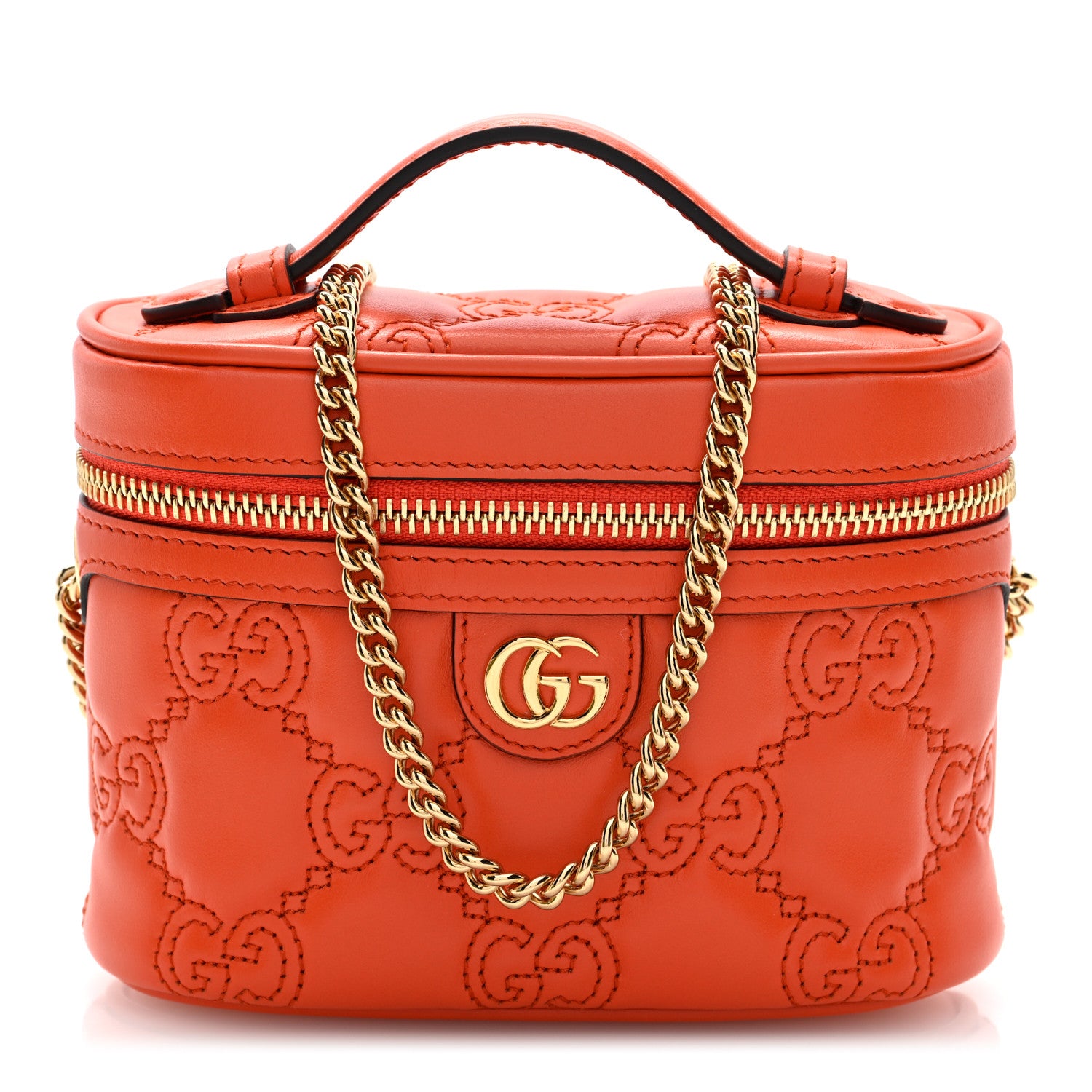 Gucci Calfskin GG Matelasse Mini Top Handle Bag Deep Orange 1 of 10