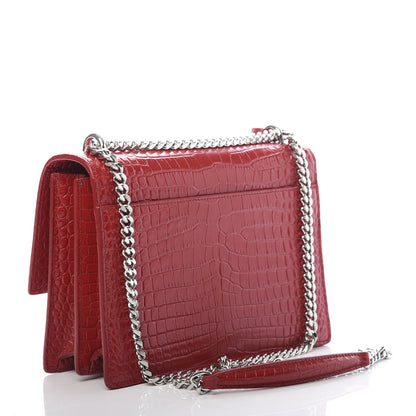 Saint Laurent Calfskin Crocodile Embossed Medium Monogram Sunset Rouge Eros 3 of 10