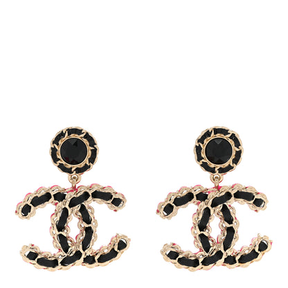 Chanel Metal Lambskin CC Chain Drop Earrings Gold Pink 1 of 5