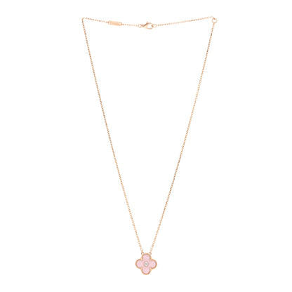 Van Cleef & Arpels 18K Rose Gold Diamond Pink Porcelain Vintage Alhambra Pendant Necklace 3 of 5