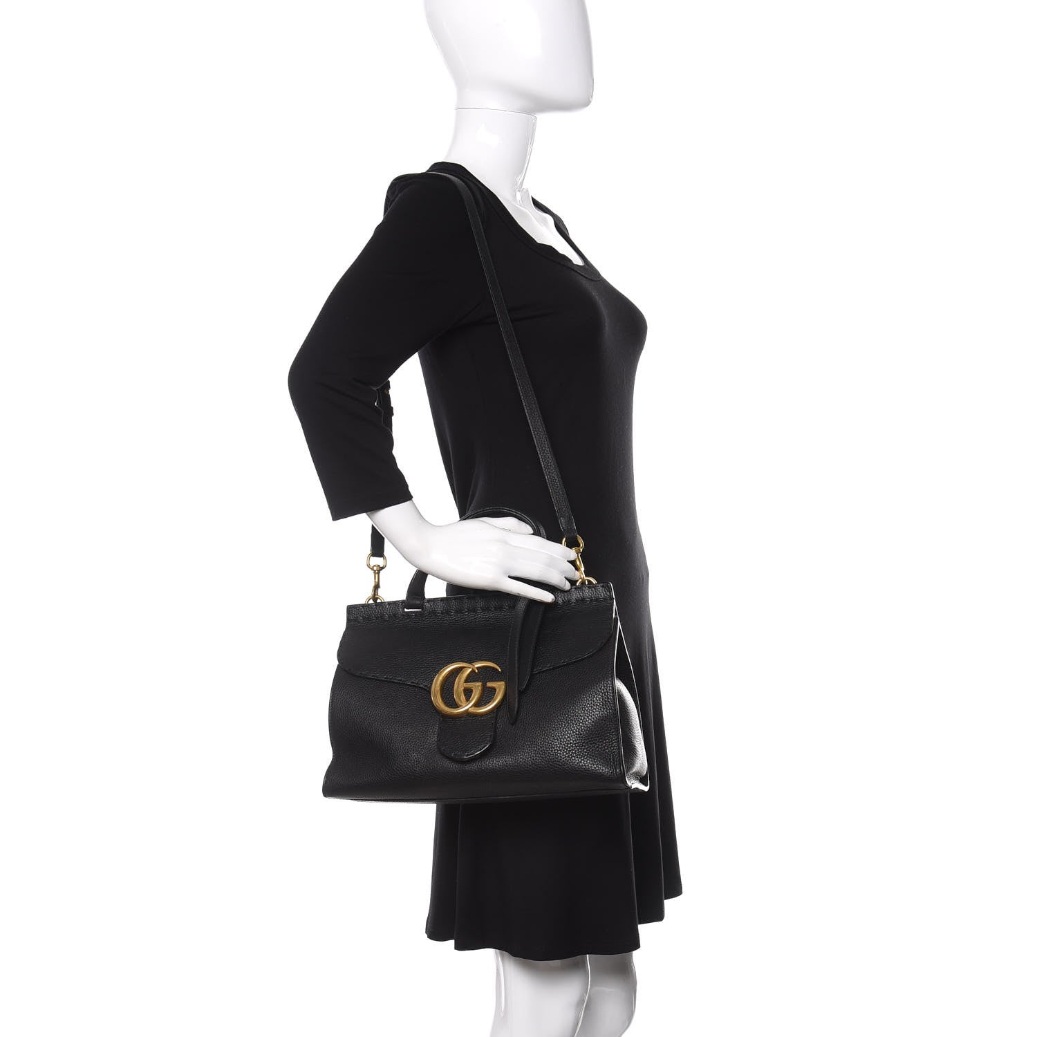 Gucci Calfskin Small GG Marmont Top Handle Bag Black 2 of 11