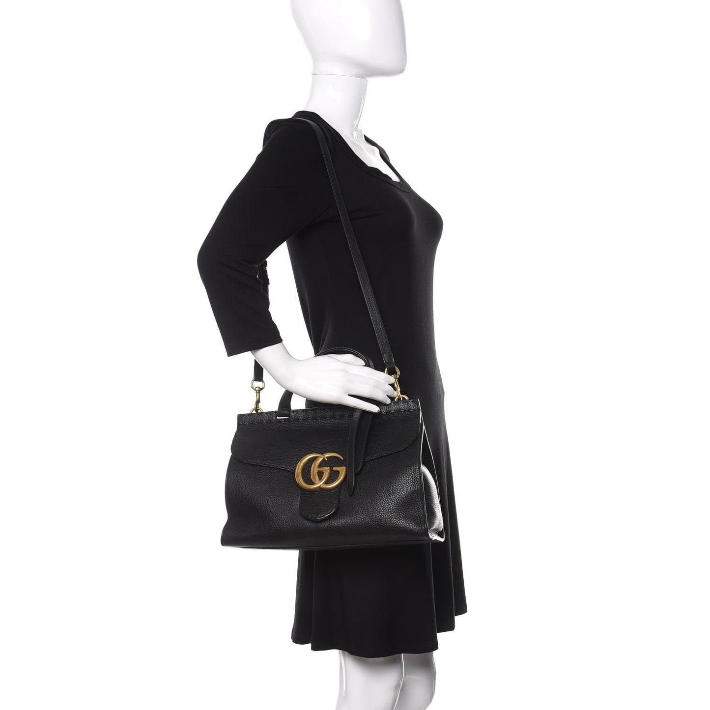 Calfskin Small GG Marmont Top Handle Bag Black