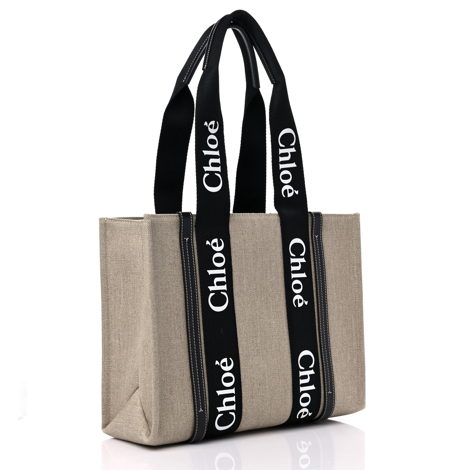 Chloe Linen Calfskin Medium Woody Ribbon Tote Black Blue 3 of 9
