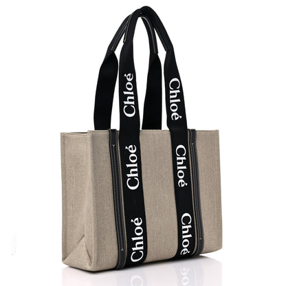 Chloe Linen Calfskin Medium Woody Ribbon Tote Black Blue 3 of 9