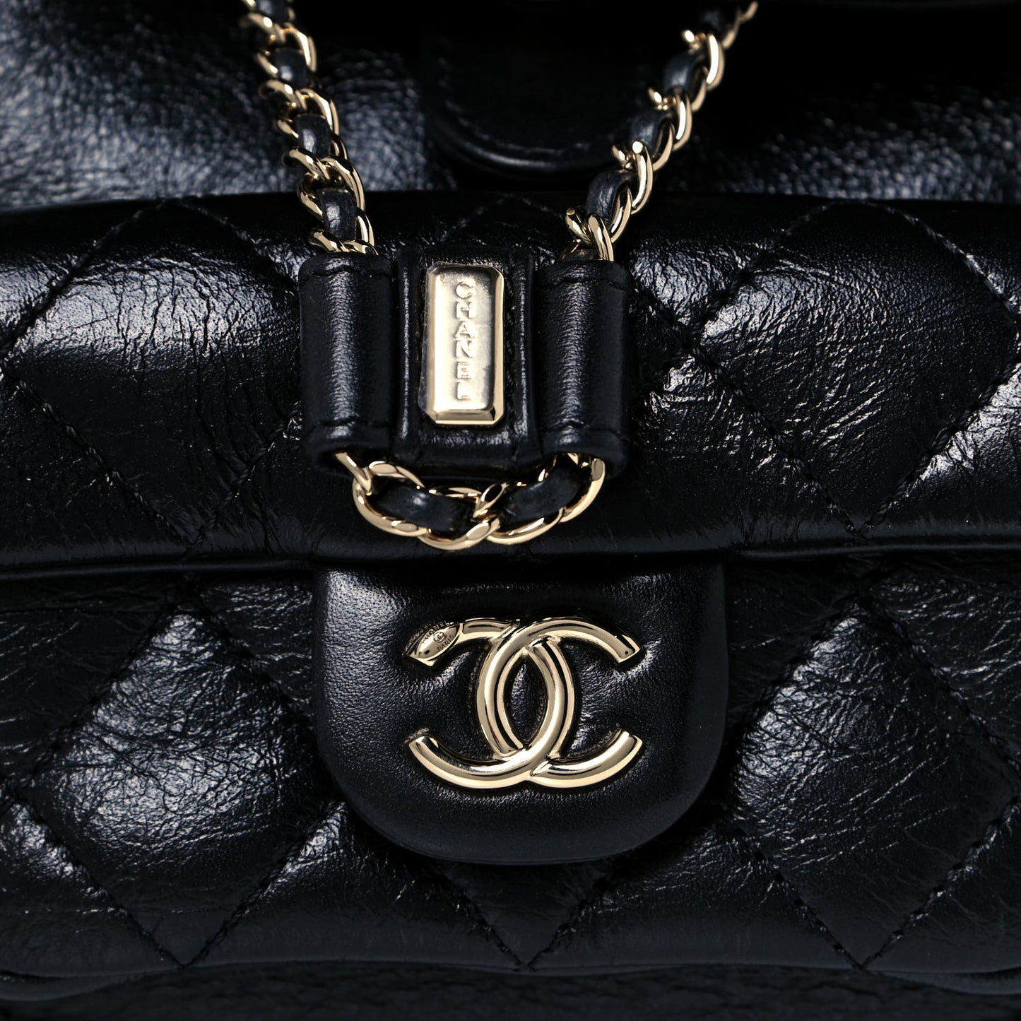 Glazed Aged Calfskin Quilted Small Duma Drawstring Backpack Black