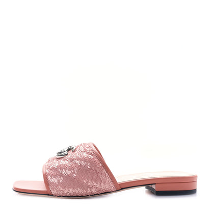 Gucci Sequin Satin Calfskin Matelasse GG Marmont Flat Slide Sandals 39 Antique Rose Rosa Pale Pink 1 of 8