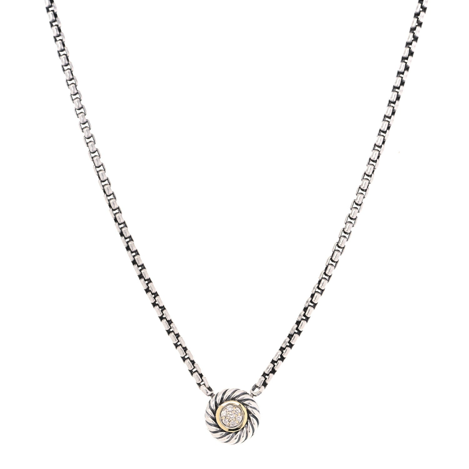 David Yurman Sterling Silver 18K Yellow Gold Diamond 12mm Pave Cookie Necklace 1 of 5