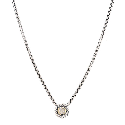 David Yurman Sterling Silver 18K Yellow Gold Diamond 12mm Pave Cookie Necklace 1 of 5