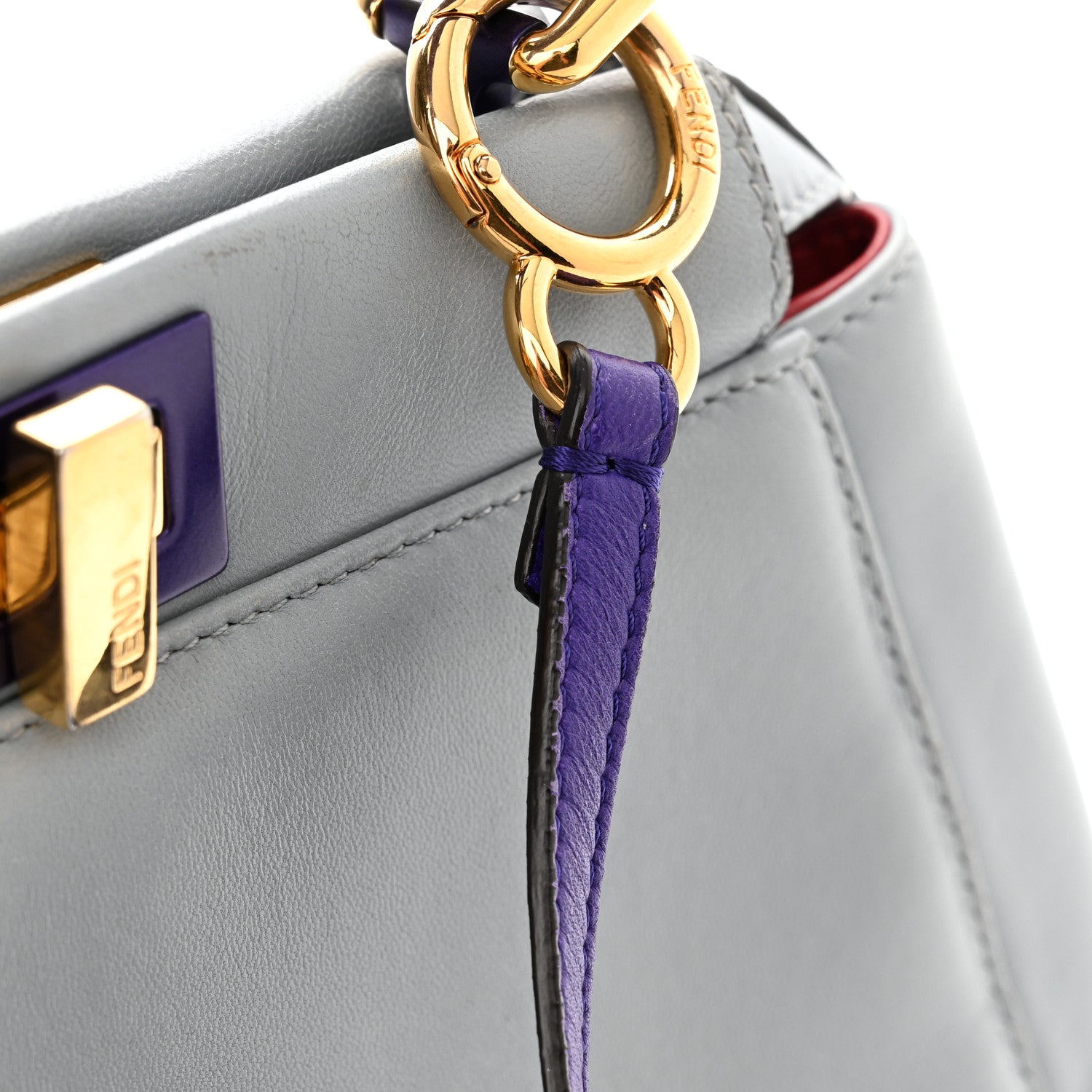 Fendi Nappa Colorblock Mini Peekaboo Iconic Satchel Polvere Purple Rain Ruby 12 of 13