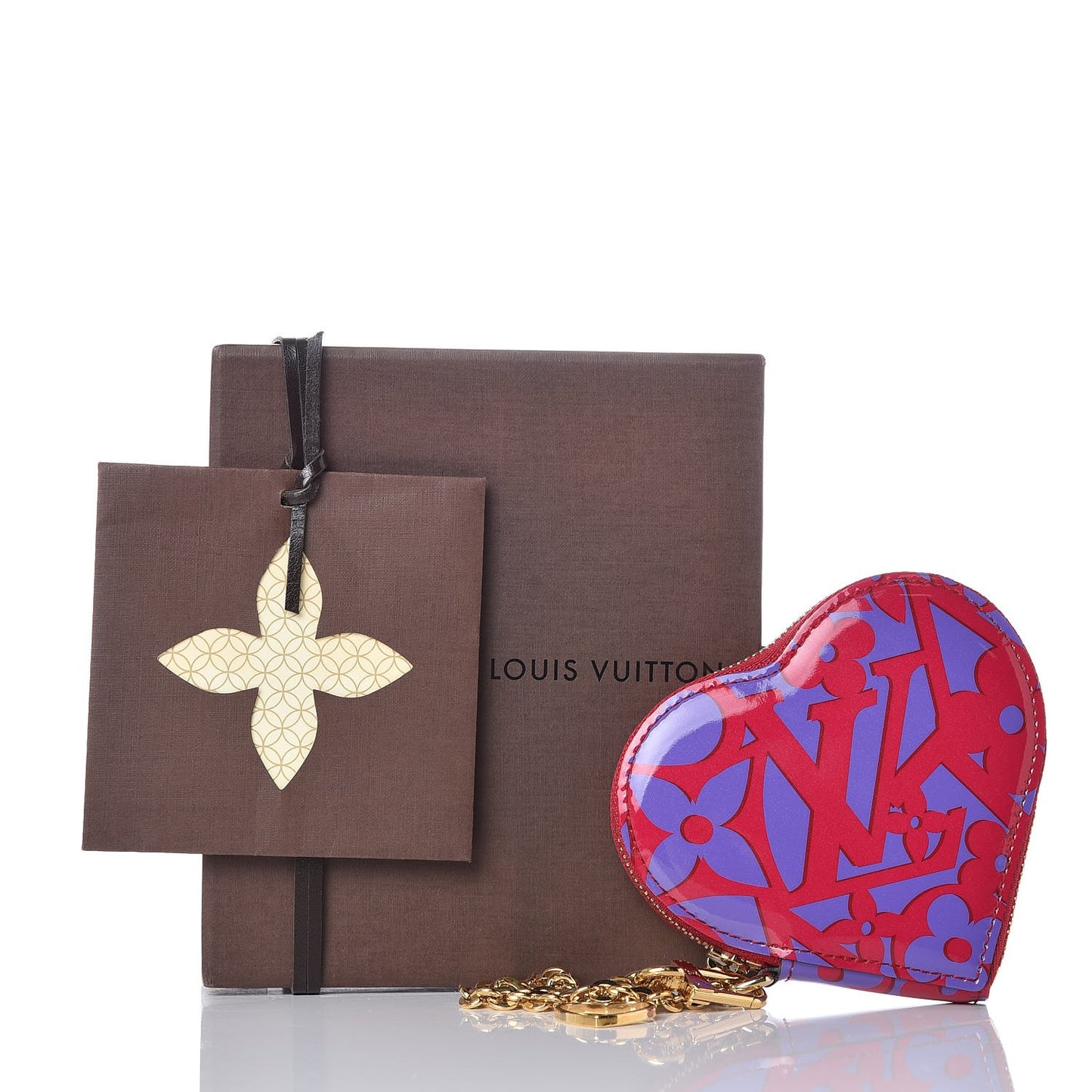 Patent Sweet Monogram Coeur Heart Coin Purse Rose Indien