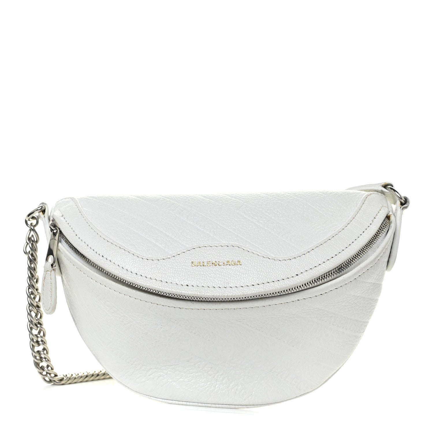 Balenciaga Shiny Goatskin Allover Logo Embossed XXS Souvenir Belt Bag White 1 of 9