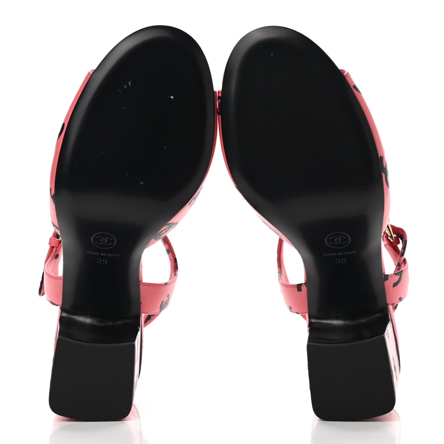 Lambskin Printed CC Sandals 39 Pink Black