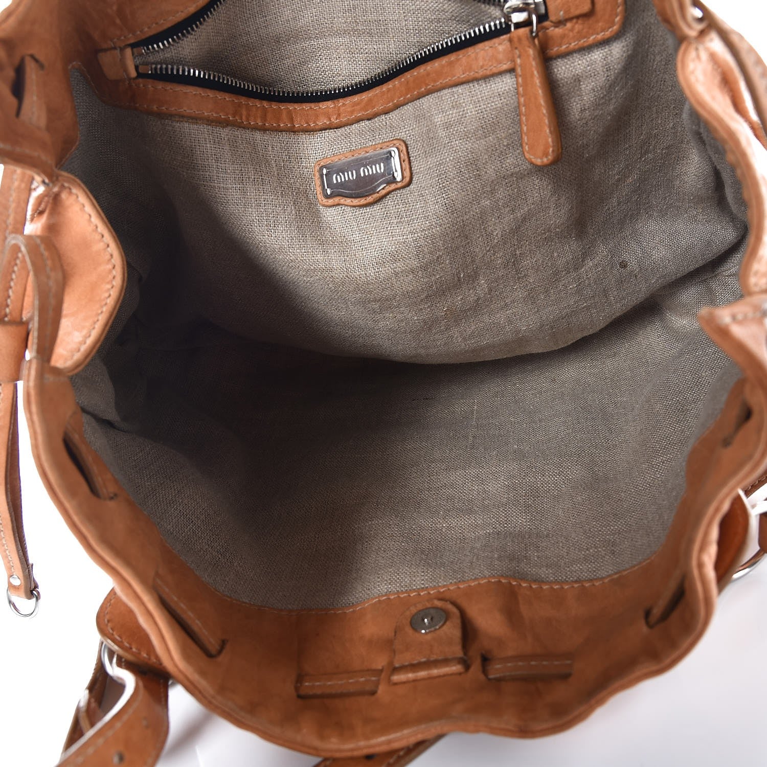 Miu Miu Calfskin Drawstring Tote Cammello 5 of 10