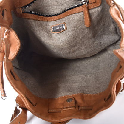 Miu Miu Calfskin Drawstring Tote Cammello 5 of 10