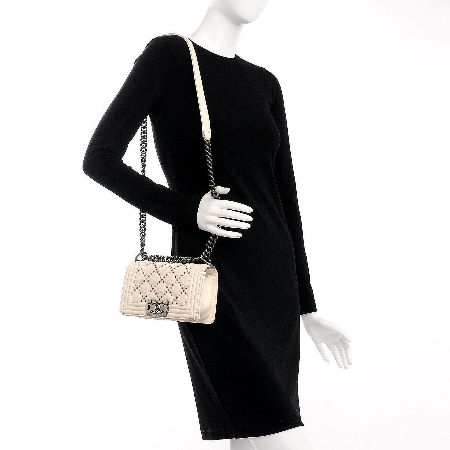 Chanel Crumpled Lambskin Small Studded Boy Flap Ecru 2 of 8