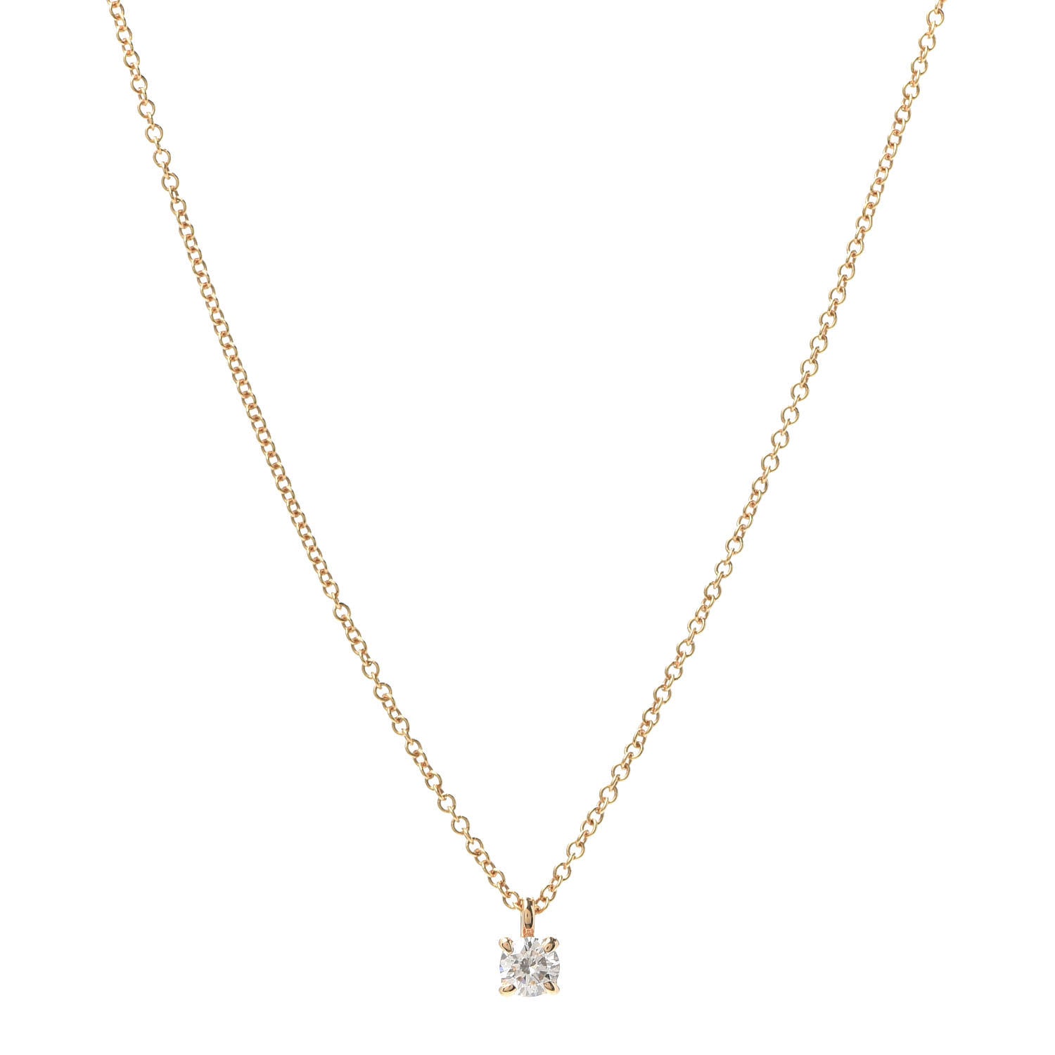 Tiffany 18K Rose Gold Diamond .18ct Solitaire Pendant Necklace 1 of 5
