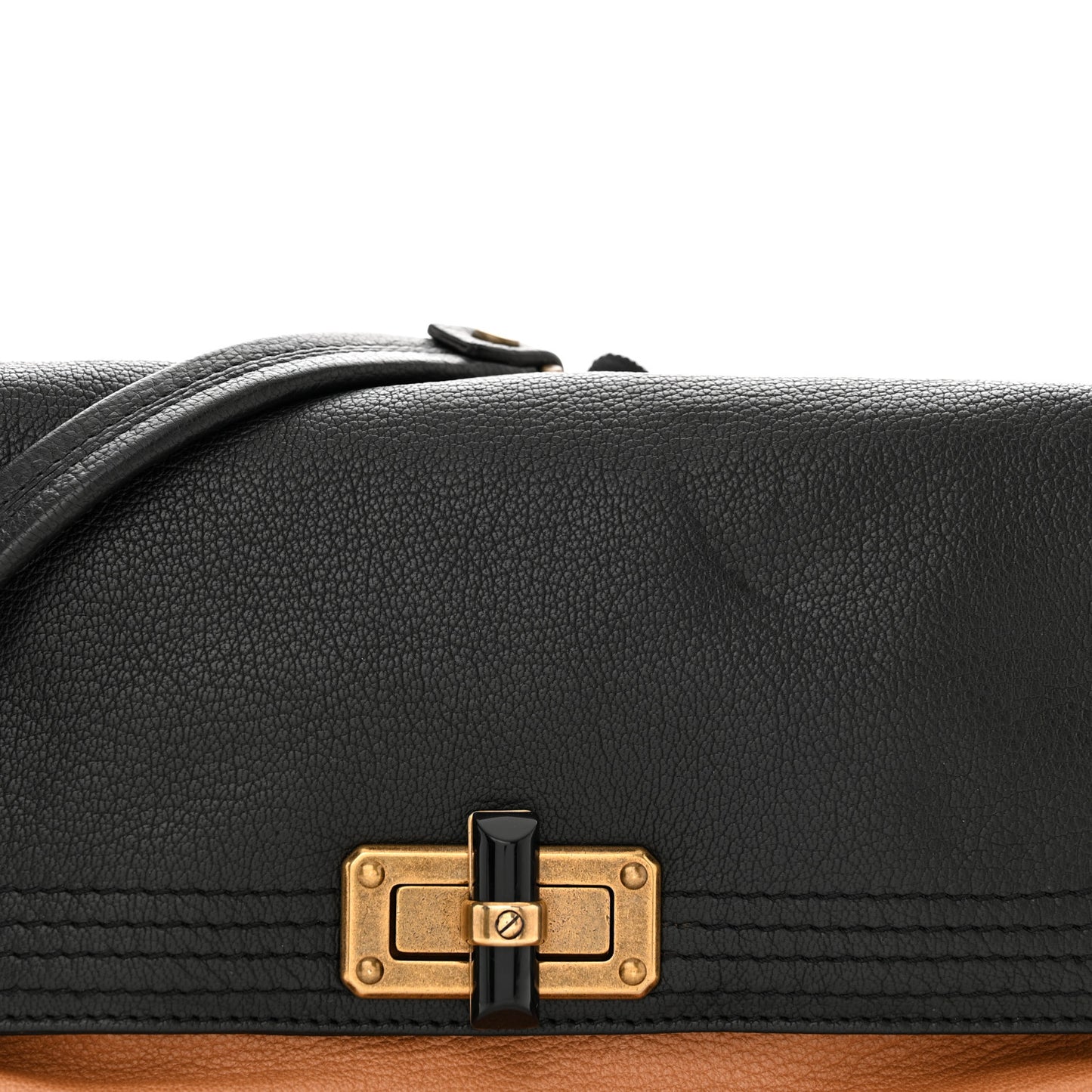 Calfskin Quilted Large Happy Clutch Brown Black