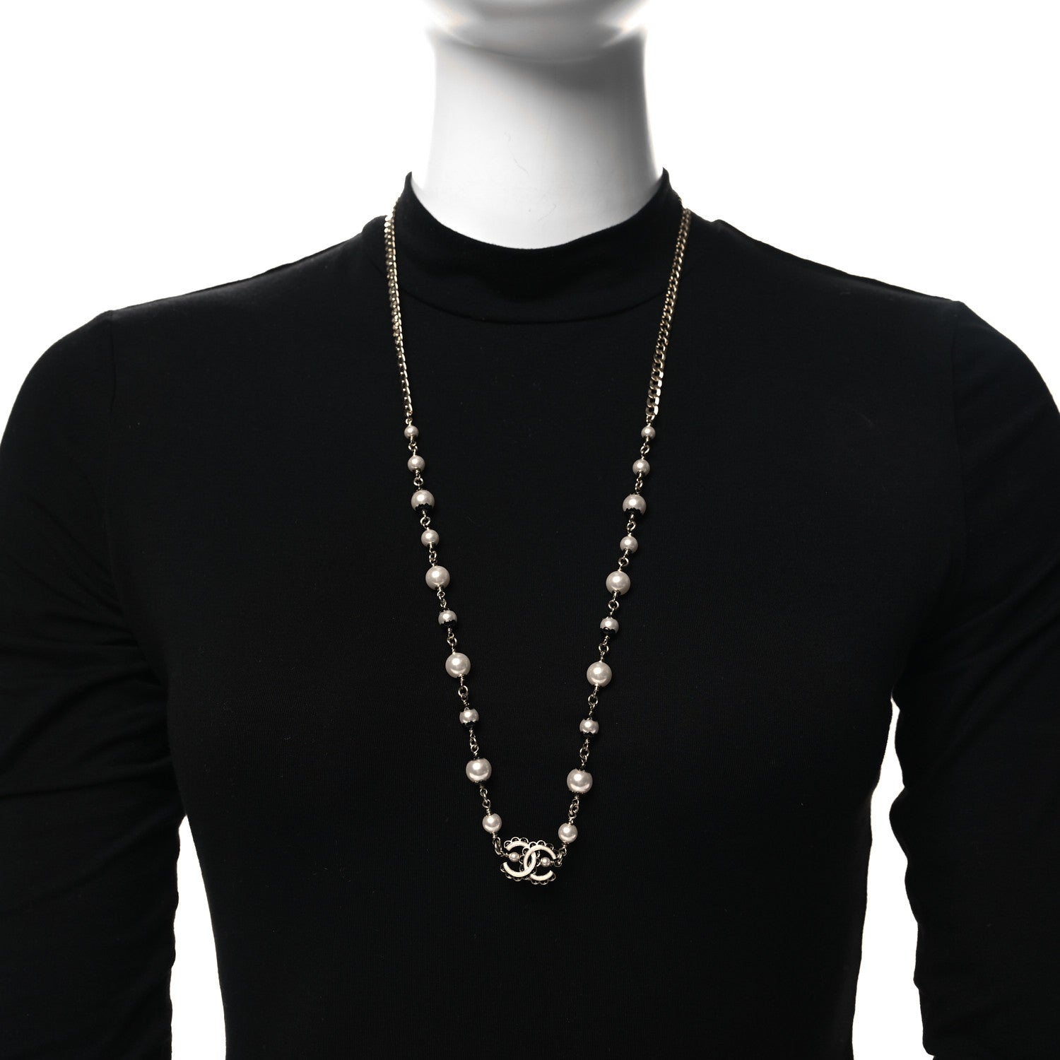 Chanel Metal Enamel Pearl CC Necklace Gold Black White 2 of 4