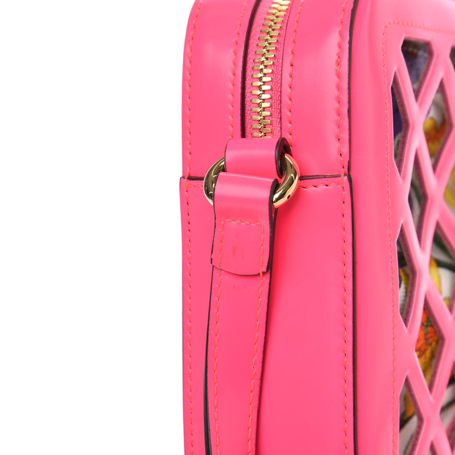 Canvas Calfskin Flora Infinity Cutout Shoulder Bag Fuchsia