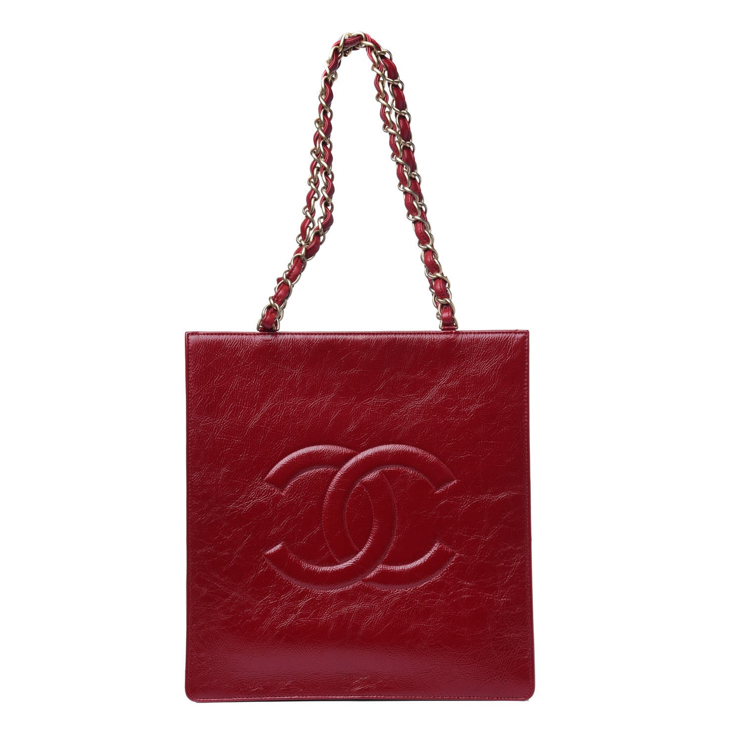 Shiny Aged Calfskin North South Shopping Bag Red