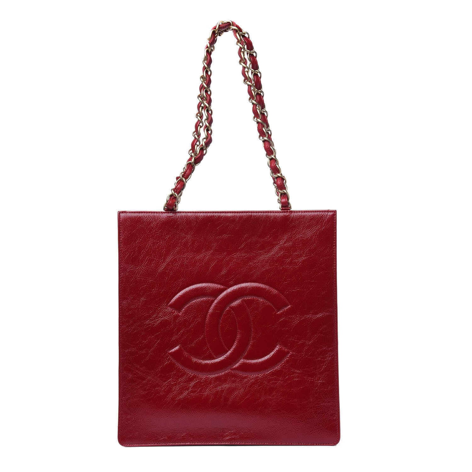 Chanel Shiny Aged Calfskin North South Shopping Bag Red 1 of 4