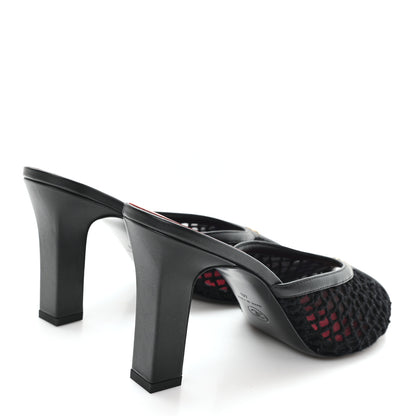 Chanel Mesh Cotton Lambskin CC Coco Beach Mules 40 Black 5 of 9