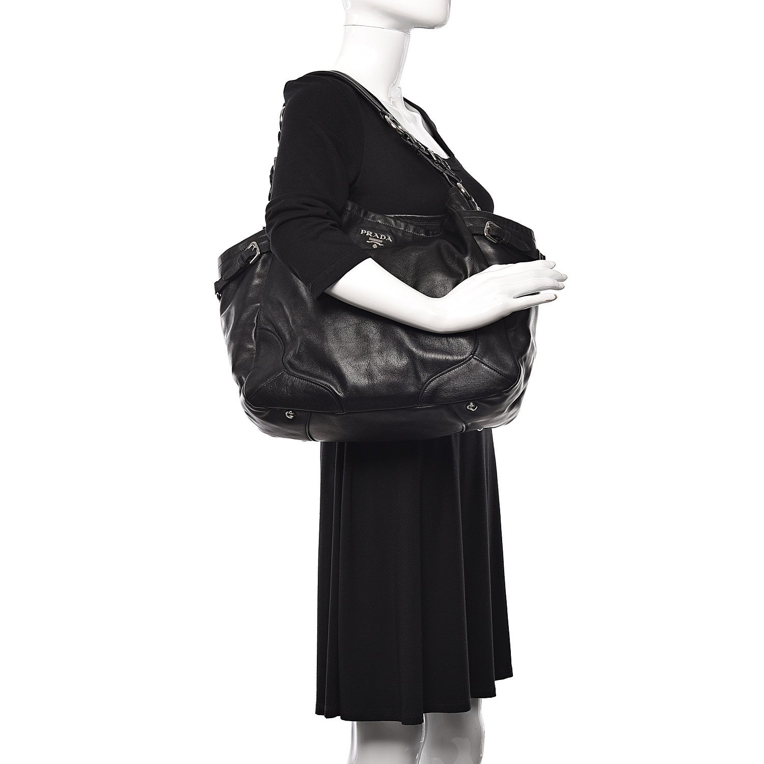 Prada Soft Calf Two Pocket Hobo Black 2 of 11