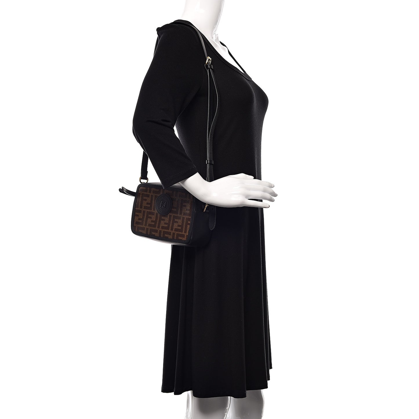 Glazed Fabric Vitello Century FF 1974 Stamp Patch Mini Camera Case Mogano Panna Black