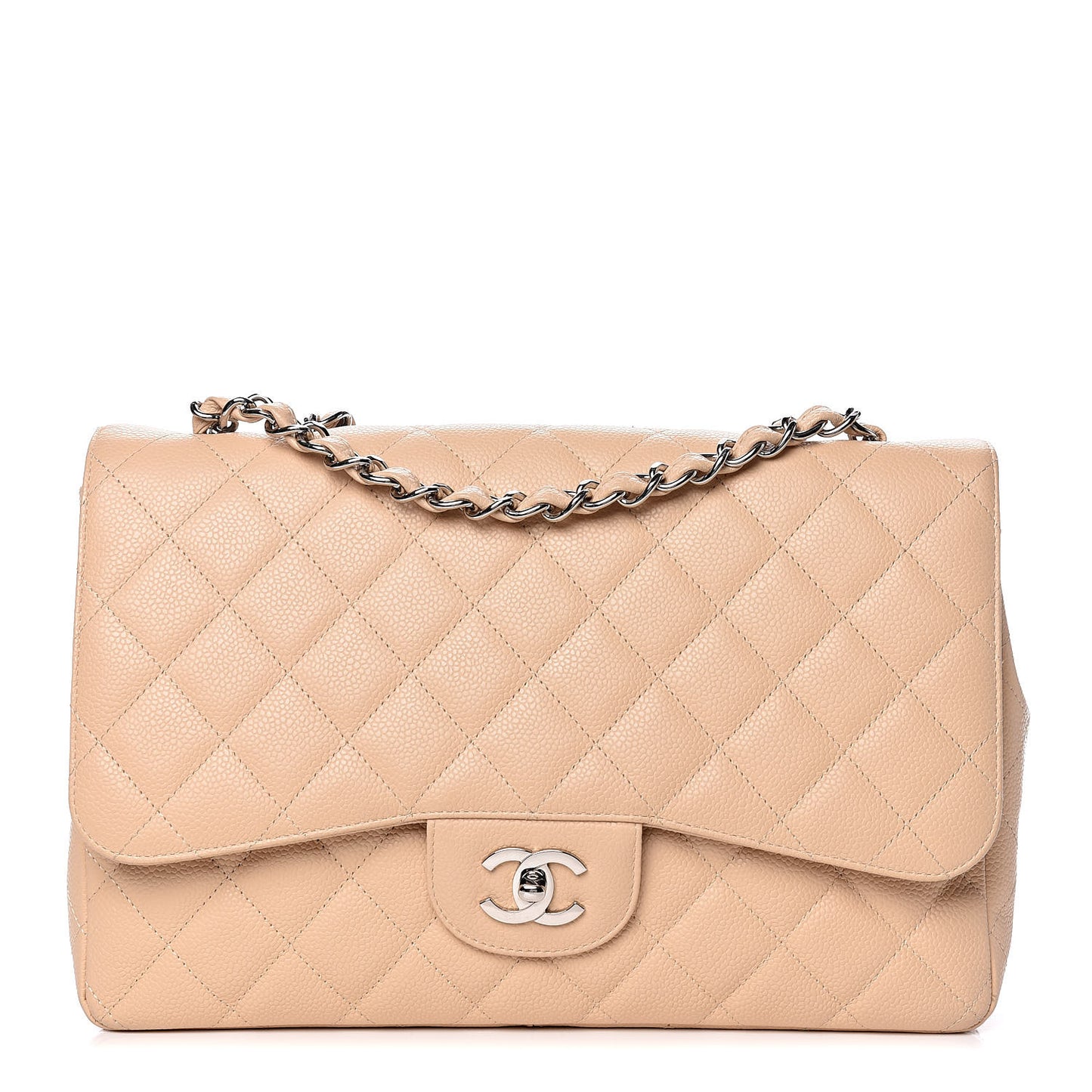 Caviar Quilted Jumbo Single Flap Beige Clair