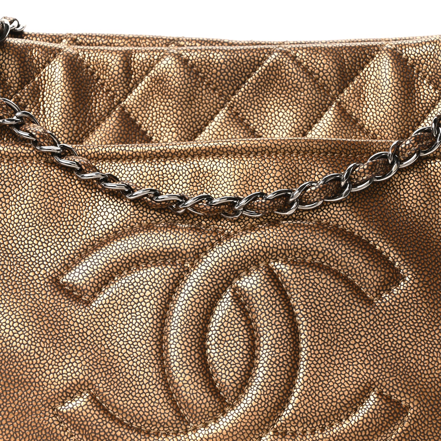 Metallic Caviar Quilted Large Timeless CC Soft Tote Bronze