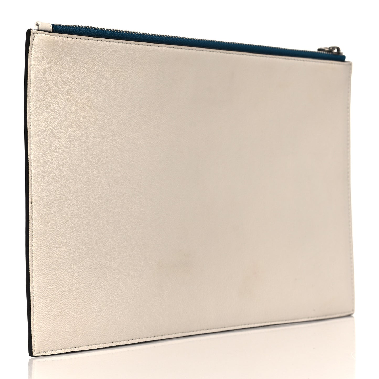 Calfskin Medium Perforated Logo Pouch White
